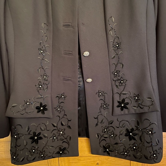 Moshita Couture Black Beaded Embroidered Rhinestone Designer Blazer Jacket L - Picture 4 of 10